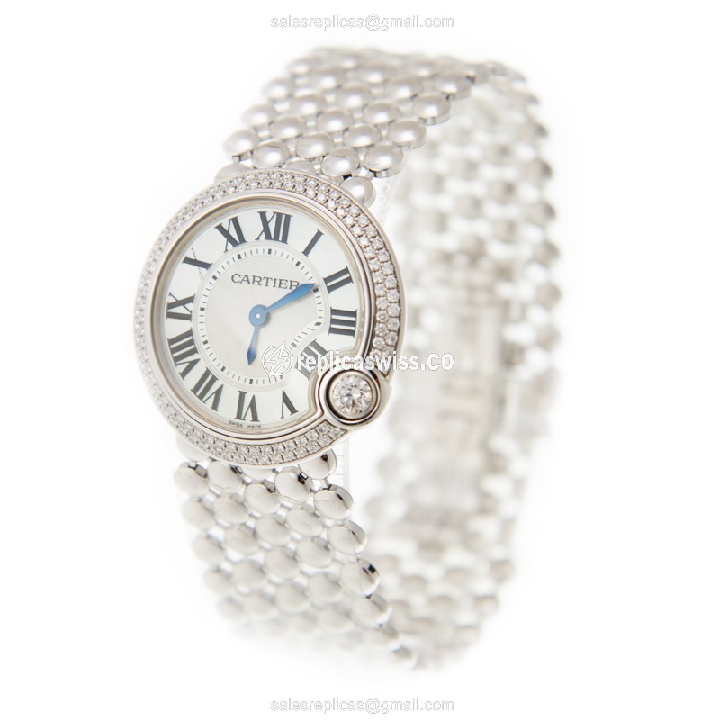Cartier Ballon Bleu Quartz 18kt White Gold - Diamond Clasp - Silver Dial - View 3