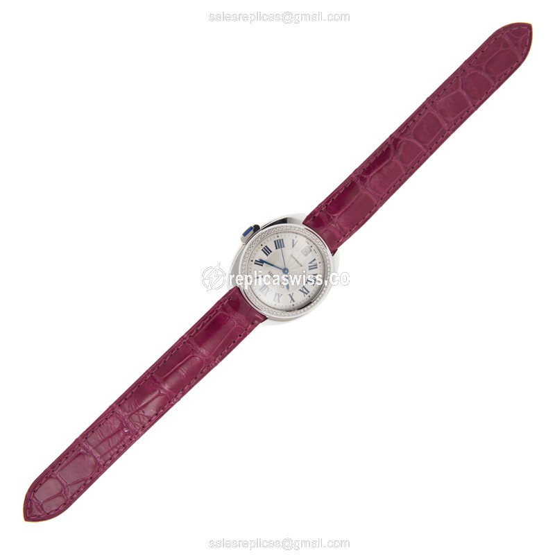 Cartier WJCL0014 Replica - Automatic - 18kt White Gold - Diamond - Silver Dial - Purple Alligator Strap - View 2