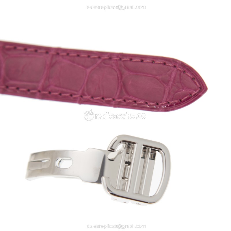 Cartier WJCL0014 Replica - Automatic - 18kt White Gold - Diamond - Silver Dial - Purple Alligator Strap - View 4