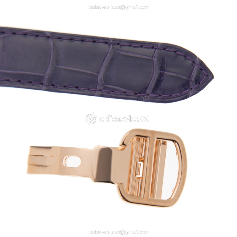 Cartier WJCL0039 CLe DE CARTIER - Automatic - 18kt Rose Gold - Diamonds - White Dial - Alligator Purple Strap - View 4