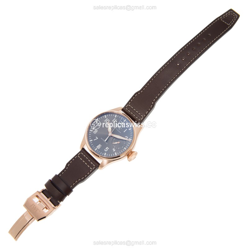 IWC PILOTS Rolex Replica - Automatic - 18kt Gold - Dark Grey - Brown Cowhide - Clasp - View 2