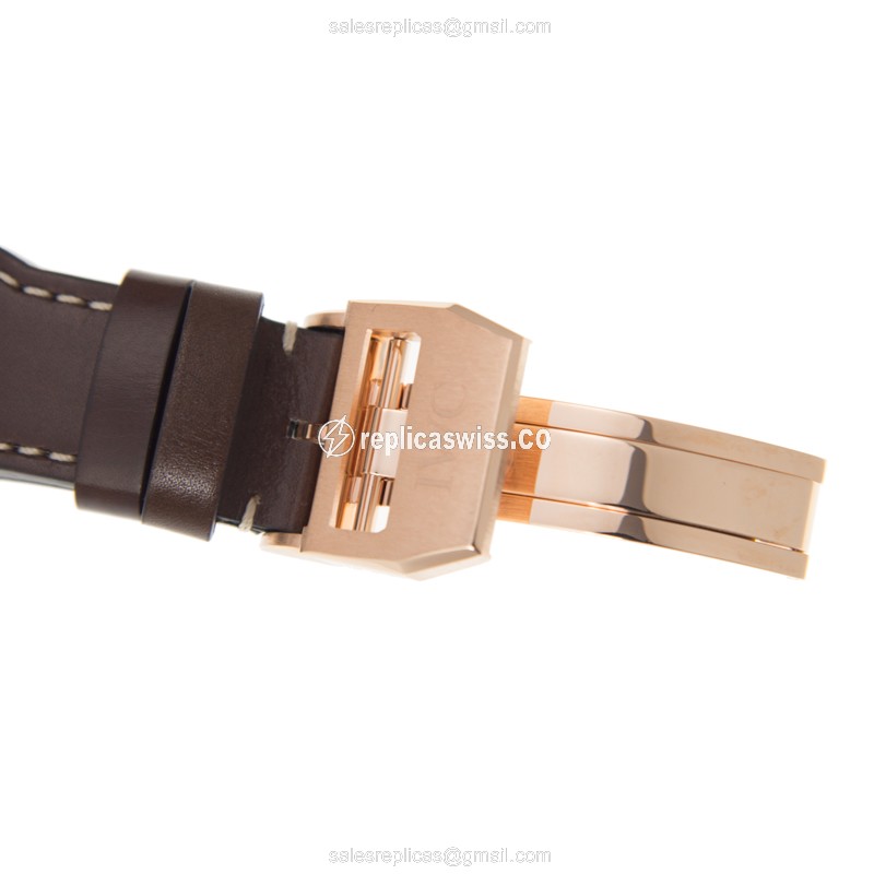 IWC PILOTS Rolex Replica - Automatic - 18kt Gold - Dark Grey - Brown Cowhide - Clasp - View 4