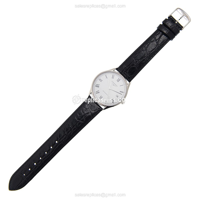 Longines Lyre Replica - Automatic - Stainless Steel - White Dial on Black Alligator Strap - View 2