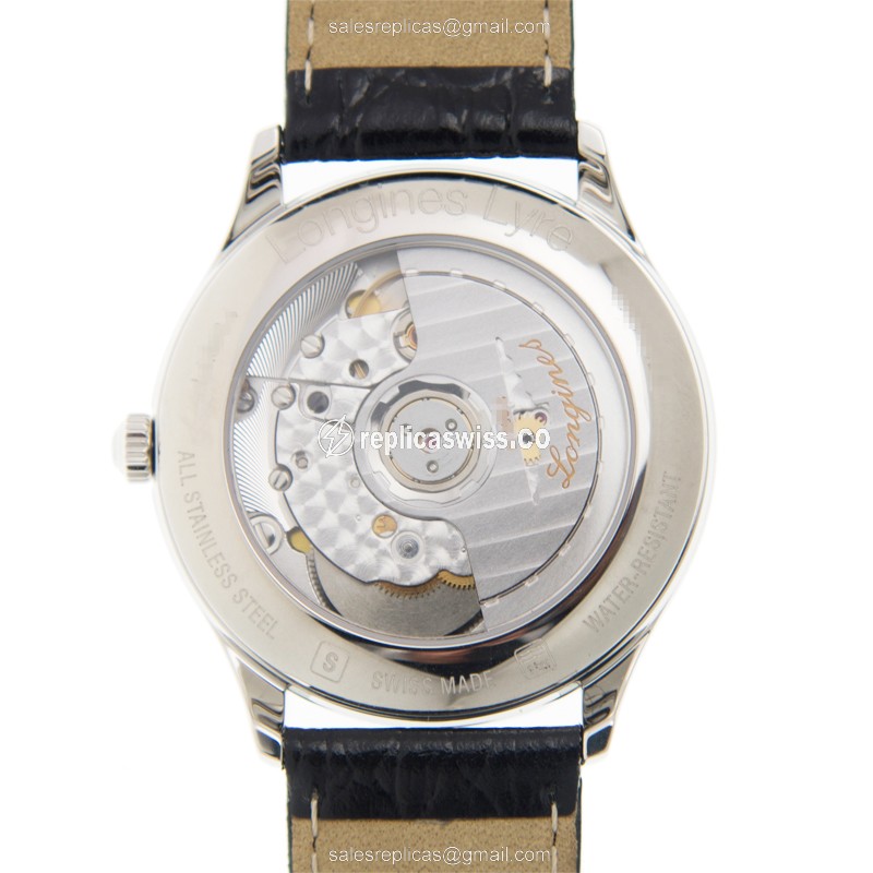 Longines Lyre Replica - Automatic - Stainless Steel - White Dial on Black Alligator Strap - View 3