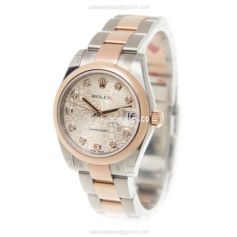 Rolex Datejust Lady Replica | Automatic | 18kt Rose Gold Case, Silver Dial | Gold Strap - View 3