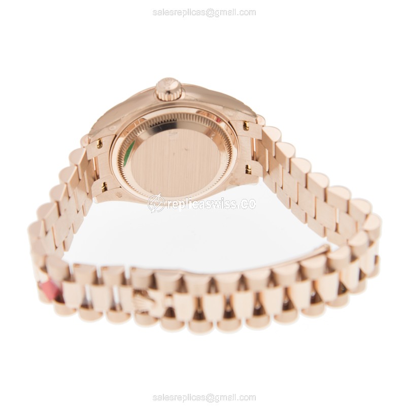 Rolex Lady Datejust Replica - Automatic - 18kt Rose Gold - Brown Dial - Gold Strap - View 4