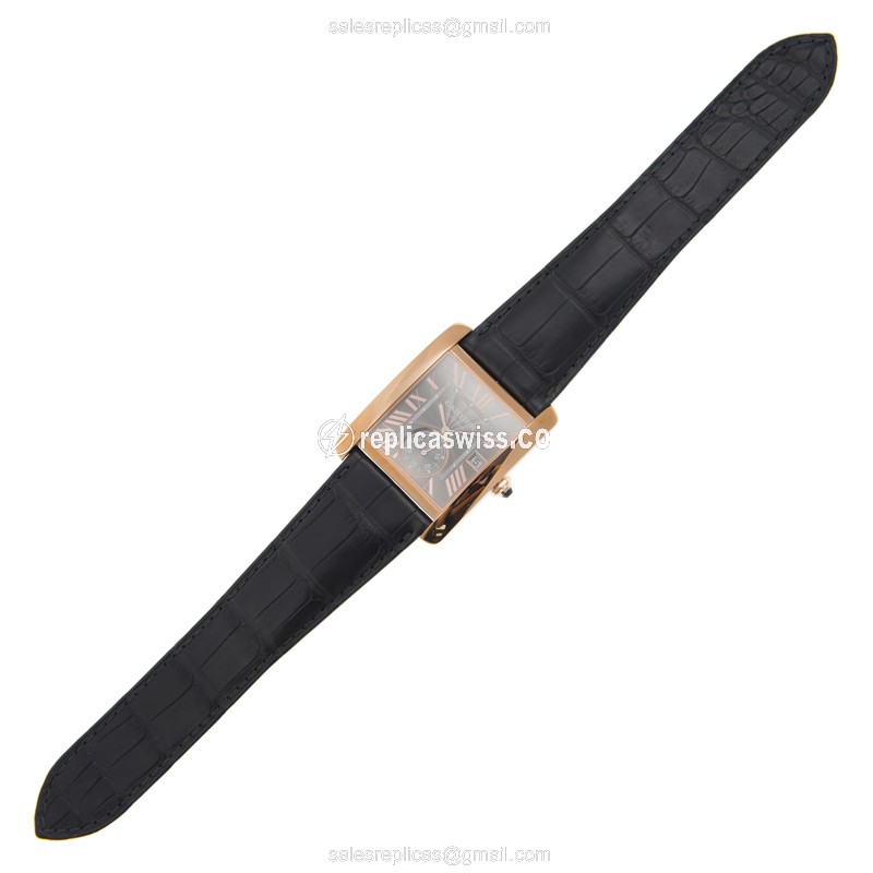 Cartier TANK Replica - Automatic - 18kt Rose Gold - Dark Grey Dial - Black Alligator Strap - View 2
