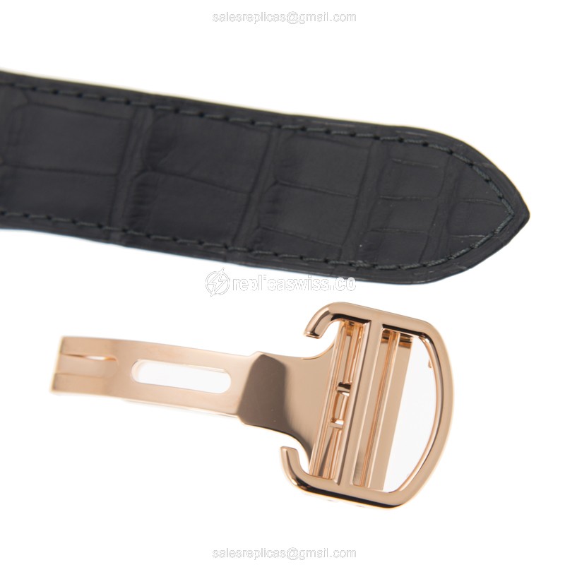 Cartier TANK Replica - Automatic - 18kt Rose Gold - Dark Grey Dial - Black Alligator Strap - View 4