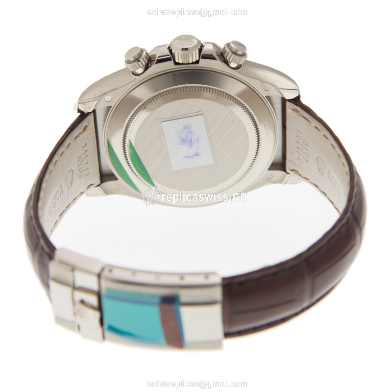 Rolex Daytona Replica - Automatic - 18kt White Gold - White Dial - Brown Alligator Strap - View 4