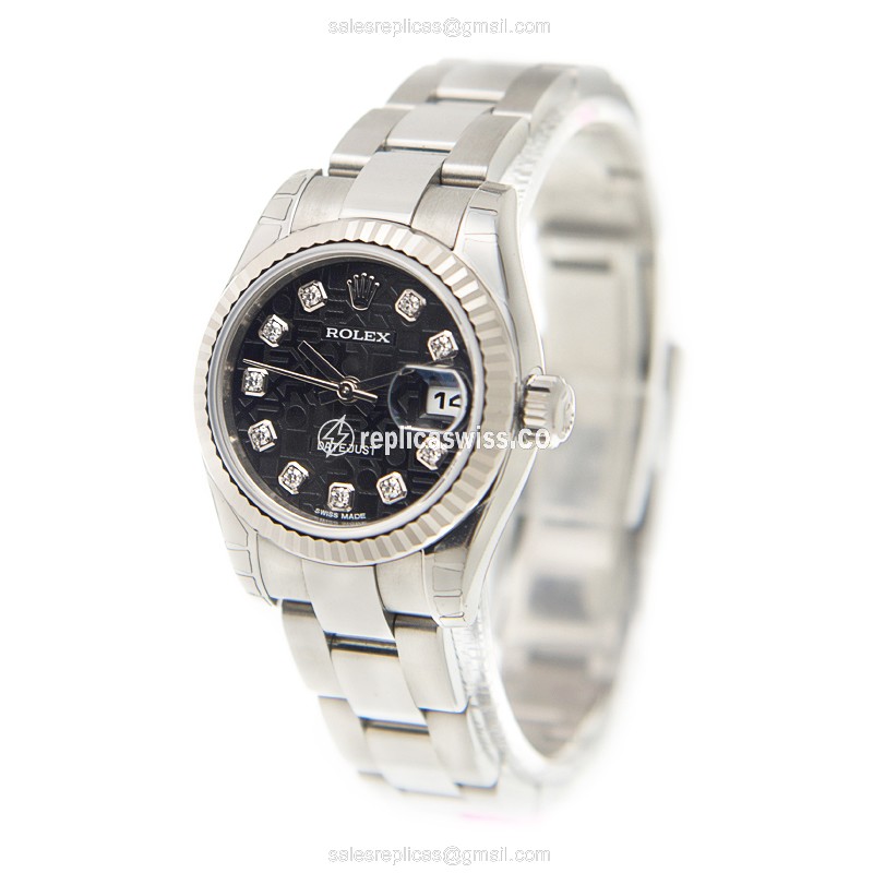 Rolex Lady Datejust Replica - Automatic - 18kt White Gold - Black Dial - Silver Steel Clasp - View 3