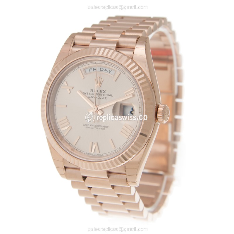 Rolex DAY-DATE Replica | 18kt Gold Case | Pink Dial | Automatic Clasp - View 3