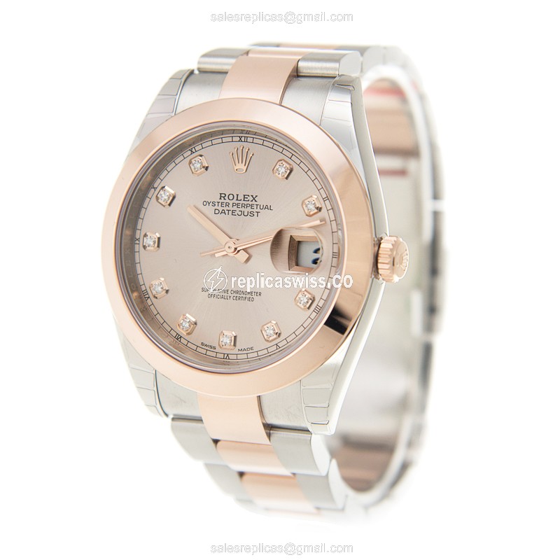 Rolex Datejust Replica - Automatic - 18kt Rose Gold & Steel - Pink Dial - Gold Clasp - View 3