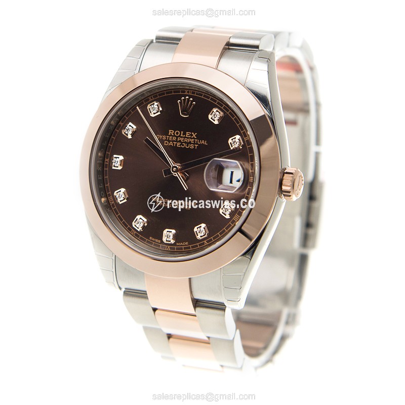 Rolex Datejust Replica - Automatic - 18kt Rose Gold & Steel Case - Pink Dial, Gold Clasp & Strap - View 3