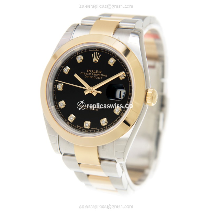 Rolex DATEJUST Replica - 18kt Gold | Steel Case | Automatic | Black Dial | Gold Clasp & Strap - View 3