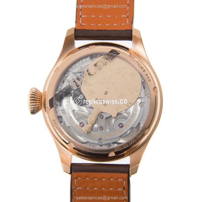 IWC PILOTS Rolex Replica - Automatic 18kt Gold - Blue Dial - Brown Cowhide Strap - View 3