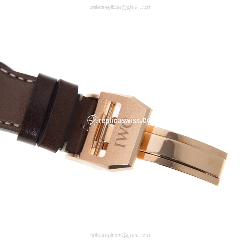 IWC PILOTS Rolex Replica - Automatic 18kt Gold - Blue Dial - Brown Cowhide Strap - View 4