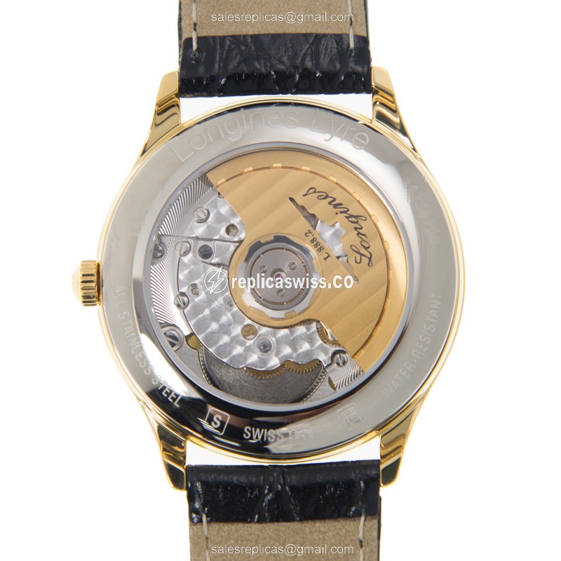 Longines Lyre Replica - Automatic - Gold-Plated - White Dial - Alligator White Strap - View 3