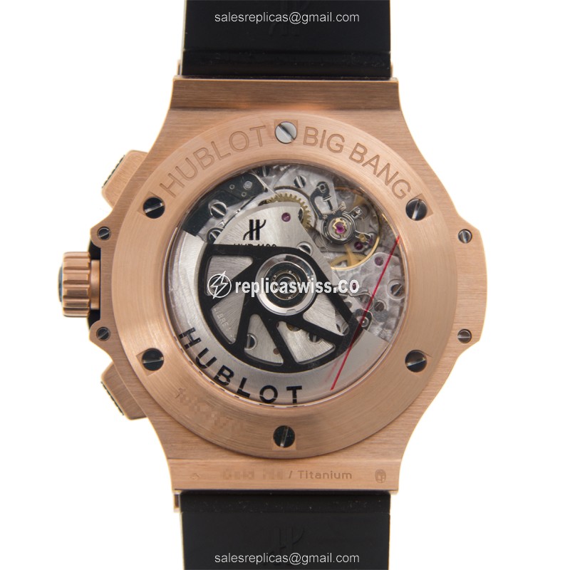 Hublot Big Bang Replica - Automatic 18kt Rose Gold - Titanium Case - Black Dial - Rubber Strap - View 3