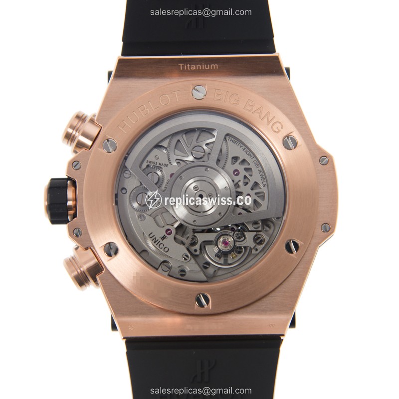 Hublot BIG BANG Replica - Automatic - 18kt Rose Gold - Diamonds - Silver Dial - Black Rubber Strap - View 3
