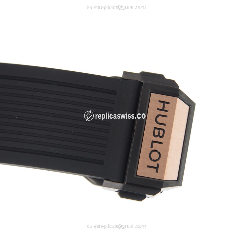 Hublot BIG BANG Replica - Automatic - 18kt Rose Gold - Diamonds - Silver Dial - Black Rubber Strap - View 4