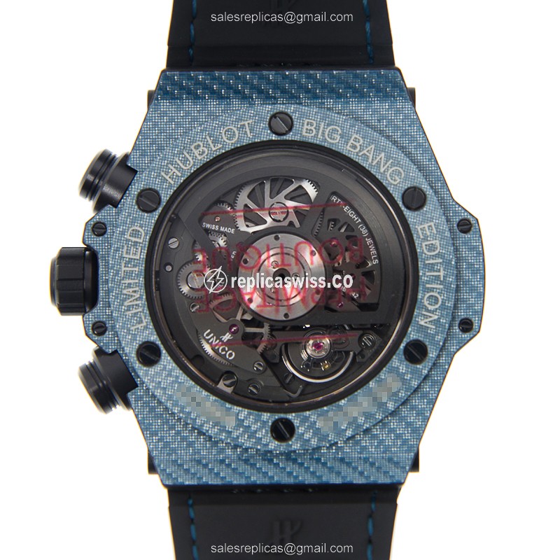 Hublot BIG BANG Replica - Automatic Carbon Fiber - Grey Dial - Blue Jeans Strap - View 3