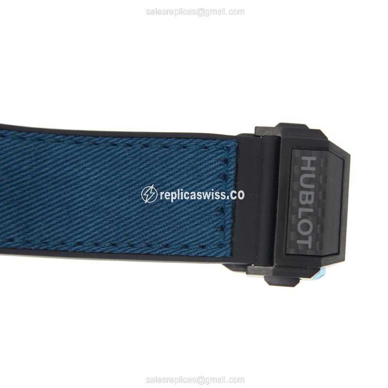Hublot BIG BANG Replica - Automatic Carbon Fiber - Grey Dial - Blue Jeans Strap - View 4