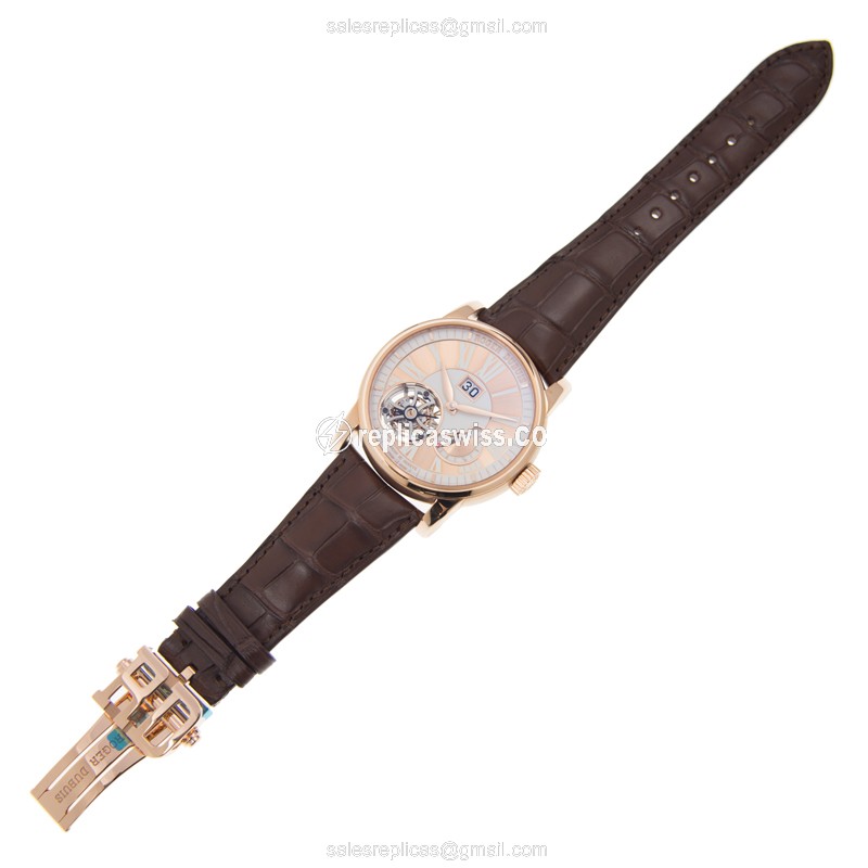 Roger Dubuis DBHO0568 HOMMAGE - Manual Wind - 18kt Rose Gold Case - Gold Dial - Brown Alligator Strap - View 2