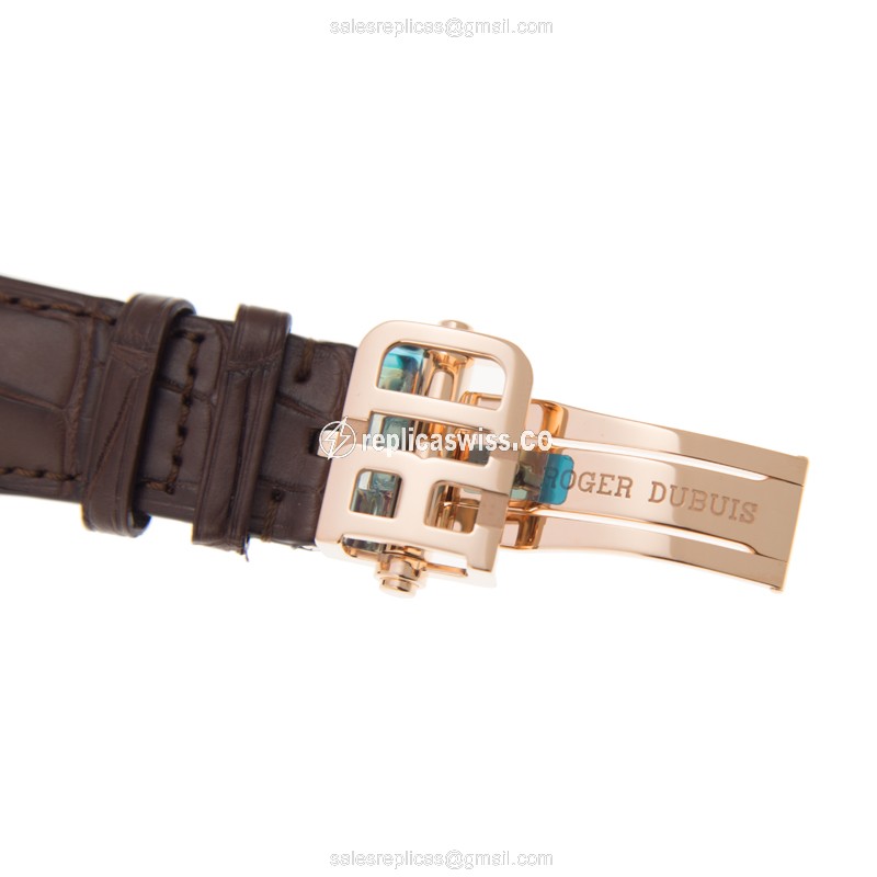 Roger Dubuis DBHO0568 HOMMAGE - Manual Wind - 18kt Rose Gold Case - Gold Dial - Brown Alligator Strap - View 4