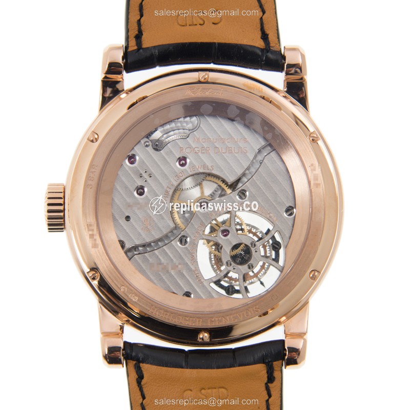 Roger Dubuis DBHO0579 HOMMAGE - Manual Wind - 18kt Rose Gold - Diamonds - White Dial - Black Alligator Strap - View 3