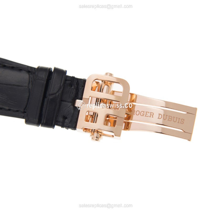 Roger Dubuis DBHO0579 HOMMAGE - Manual Wind - 18kt Rose Gold - Diamonds - White Dial - Black Alligator Strap - View 4