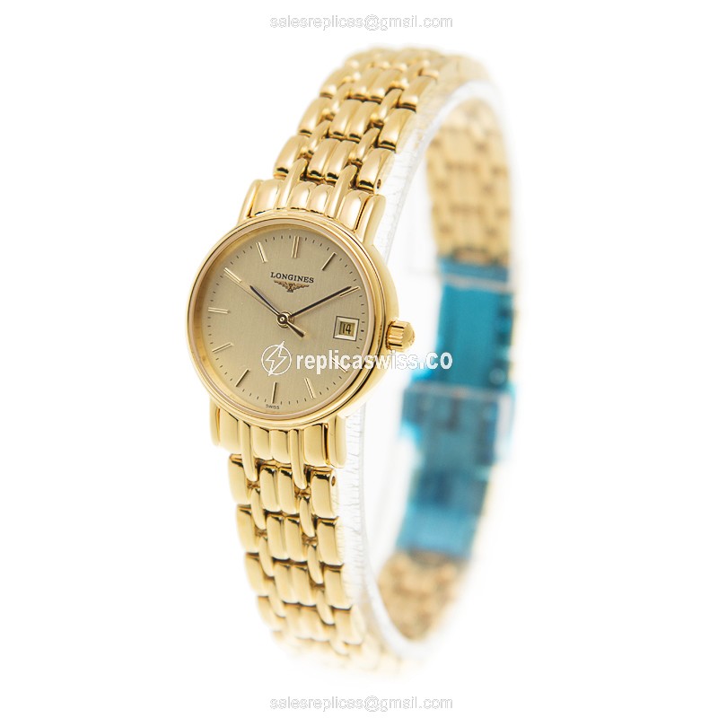 Longines Presence Replica - Quartz - Gold-Plated Case - Gold Dial, Gold Strap - View 3