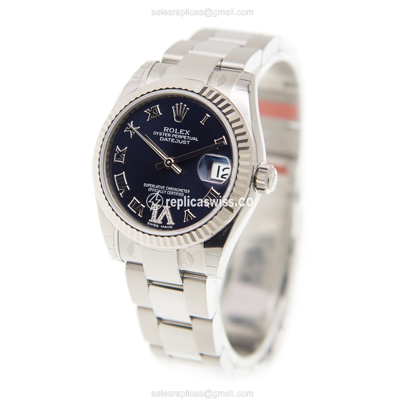 Rolex Datejust Lady Replica - Automatic - White Gold Case, Purple Dial on Silver Steel Strap - View 3