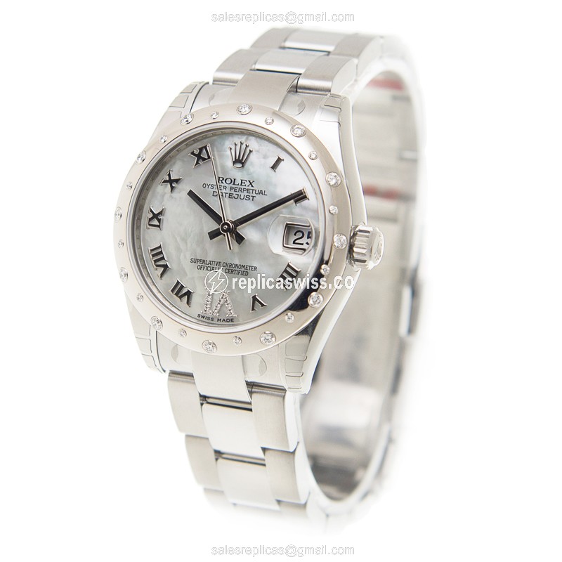 Rolex Datejust Replica - Automatic - White Gold - Diamond Bezel - Silver Dial - View 3