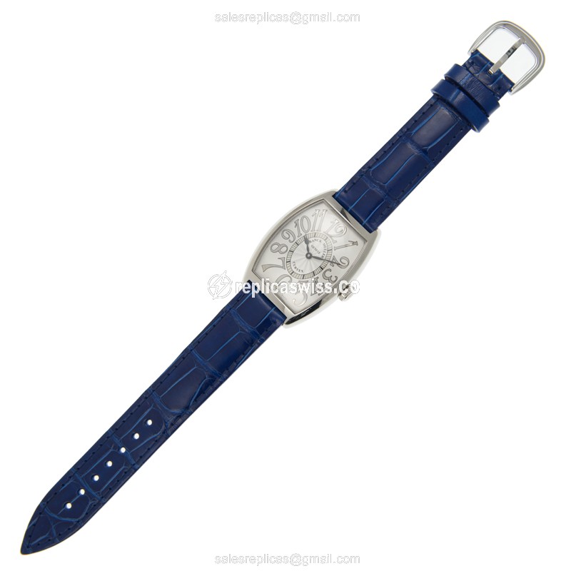 Franck Muller 2852 QZ REL - Quartz - Steel Case - Silver Dial - Blue Alligator Strap - View 2