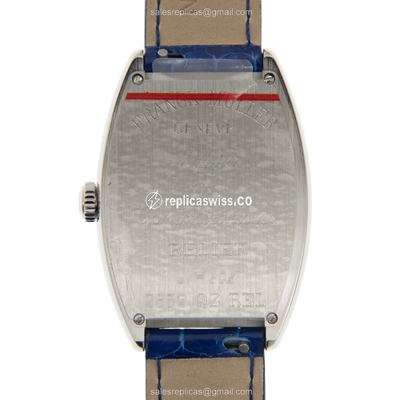 Franck Muller 2852 QZ REL - Quartz - Steel Case - Silver Dial - Blue Alligator Strap - View 3