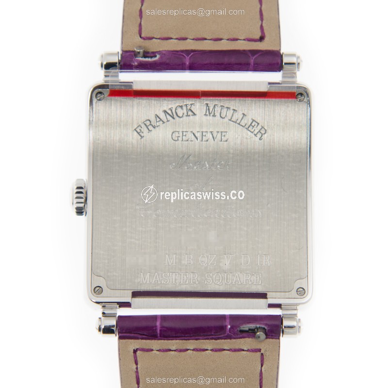 Franck Muller Master Square Quartz - Silver Dial - Diamond Case - Purple Alligator Strap - Buckle Clasp - View 3