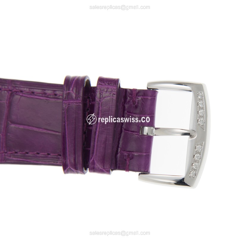 Franck Muller Master Square Quartz - Silver Dial - Diamond Case - Purple Alligator Strap - Buckle Clasp - View 4