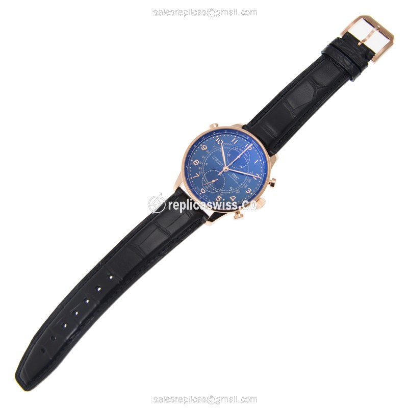IWC Portuguese Replica - Automatic - 18kt Rose Gold - Blue Dial - Buckle Clasp - Black Alligator Strap - View 2