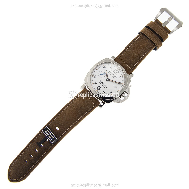 Panerai PAM01499 Replica - Automatic - Steel - White Dial - Brown Cowhide Buckle - View 2