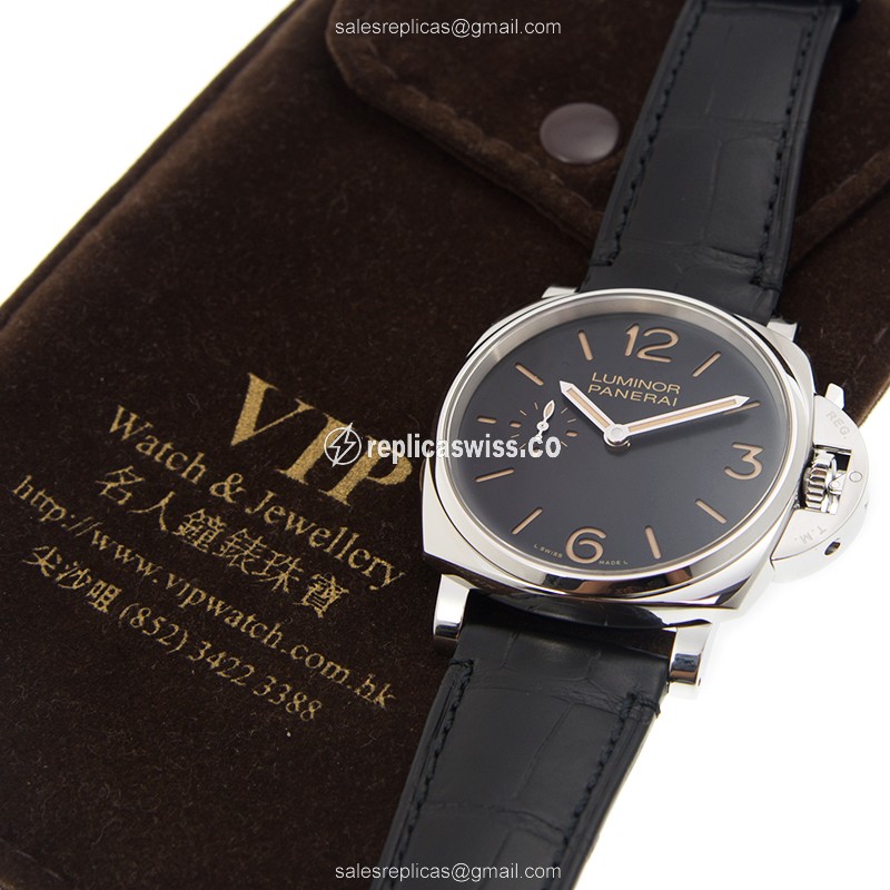 Panerai PAM00676 LUMINOR Replica - Manual - Steel Case - Black Dial - Alligator Black Strap - View 4