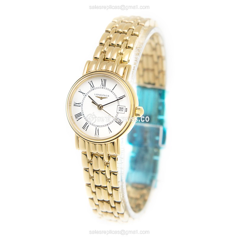 Longines Presence Replica - Quartz - White Dial on Gold-Plated Strap - View 3