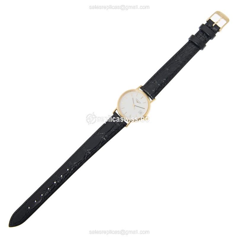 Rolex Presence Replica - Gold-Plated - White Dial, Automatic, Stainless Steel Case & Alligator Strap - View 2