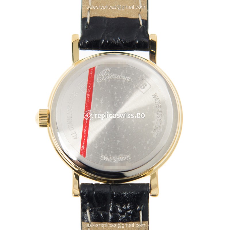 Rolex Presence Replica - Gold-Plated - White Dial, Automatic, Stainless Steel Case & Alligator Strap - View 3