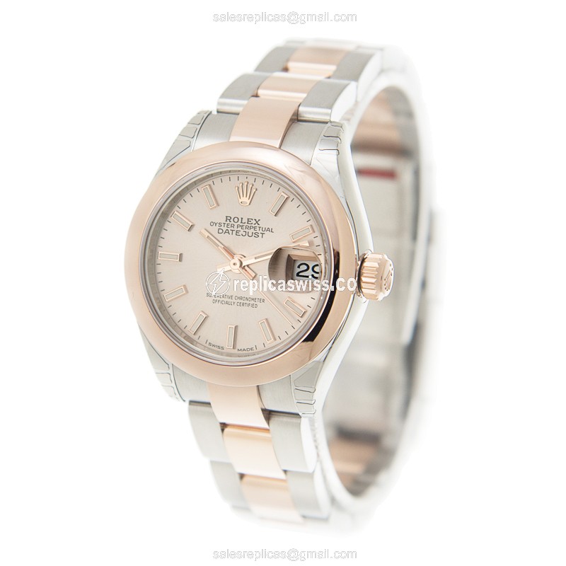 Rolex Lady Datejust Replica - Auto - 18kt Rose Gold/Steel - Pink Dial - View 3