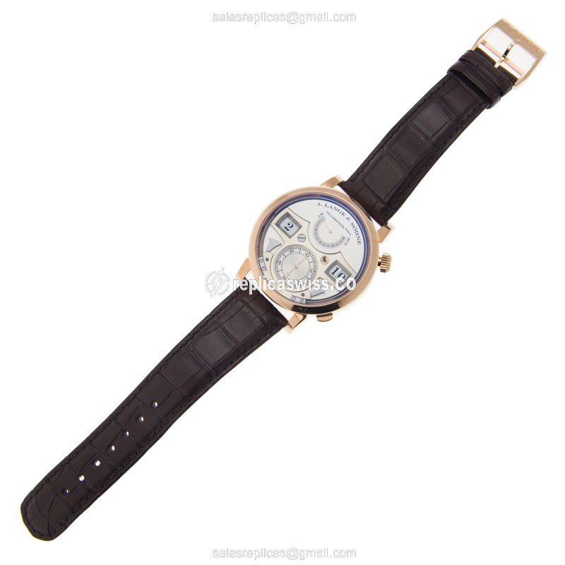 A Lange & Sohne 145.032 OWL - Manual Wind - 18kt Rose Gold - Silver Dial - Brown Alligator Buckle - View 2