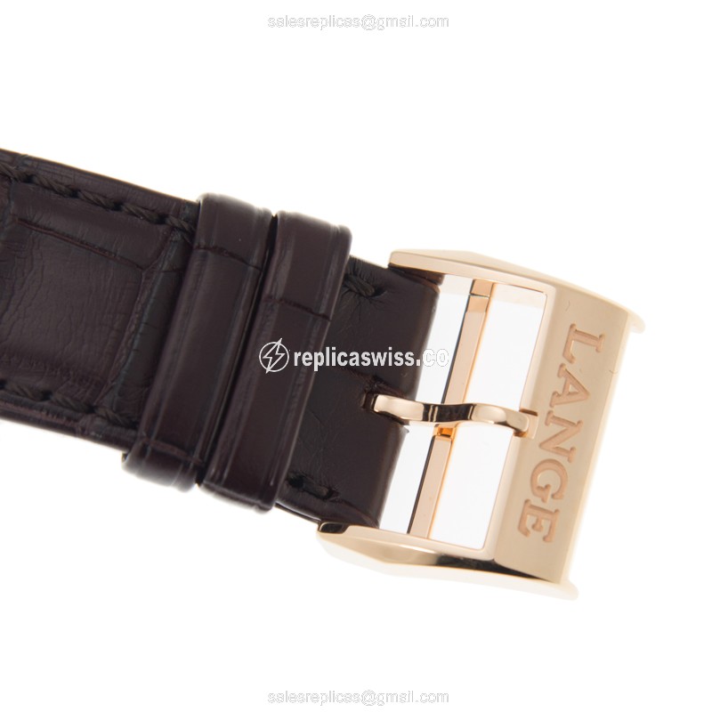 A Lange & Sohne 145.032 OWL - Manual Wind - 18kt Rose Gold - Silver Dial - Brown Alligator Buckle - View 4