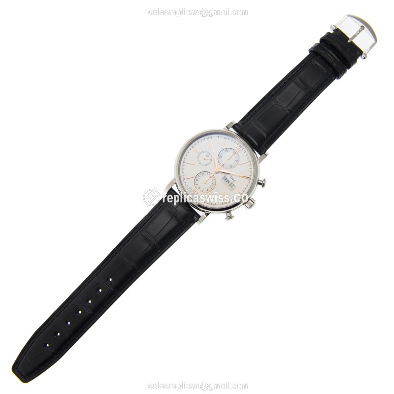 IWC Portofino Replica - Automatic - Stainless Steel - Silver Dial - Black Alligator Buckle - View 2