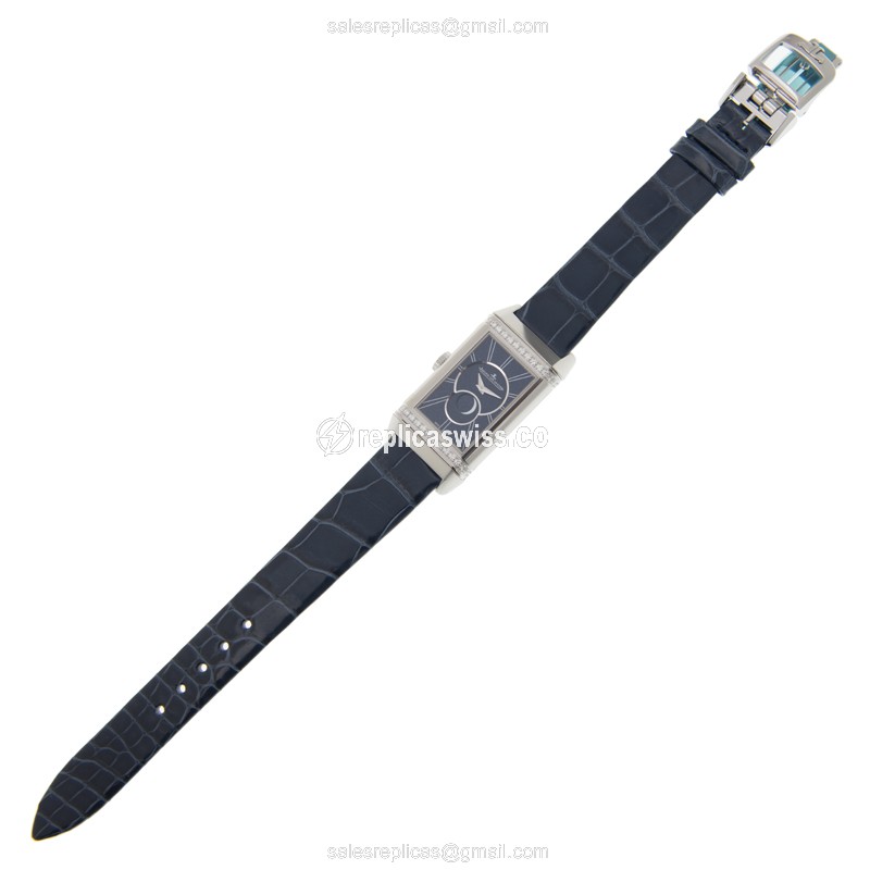 Jaeger-Lecoultre Q3358420 REVERSO Replica - Manual Wind - Steel Case - Blue Dial - Alligator Blue Strap - View 2