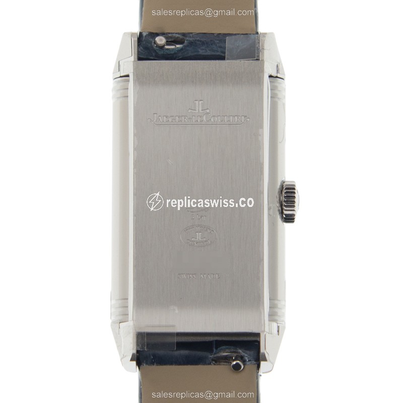 Jaeger-Lecoultre Q3358420 REVERSO Replica - Manual Wind - Steel Case - Blue Dial - Alligator Blue Strap - View 3