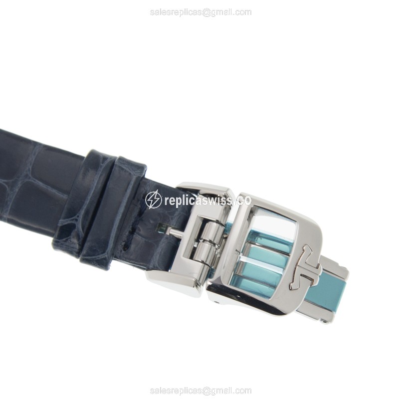 Jaeger-Lecoultre Q3358420 REVERSO Replica - Manual Wind - Steel Case - Blue Dial - Alligator Blue Strap - View 4